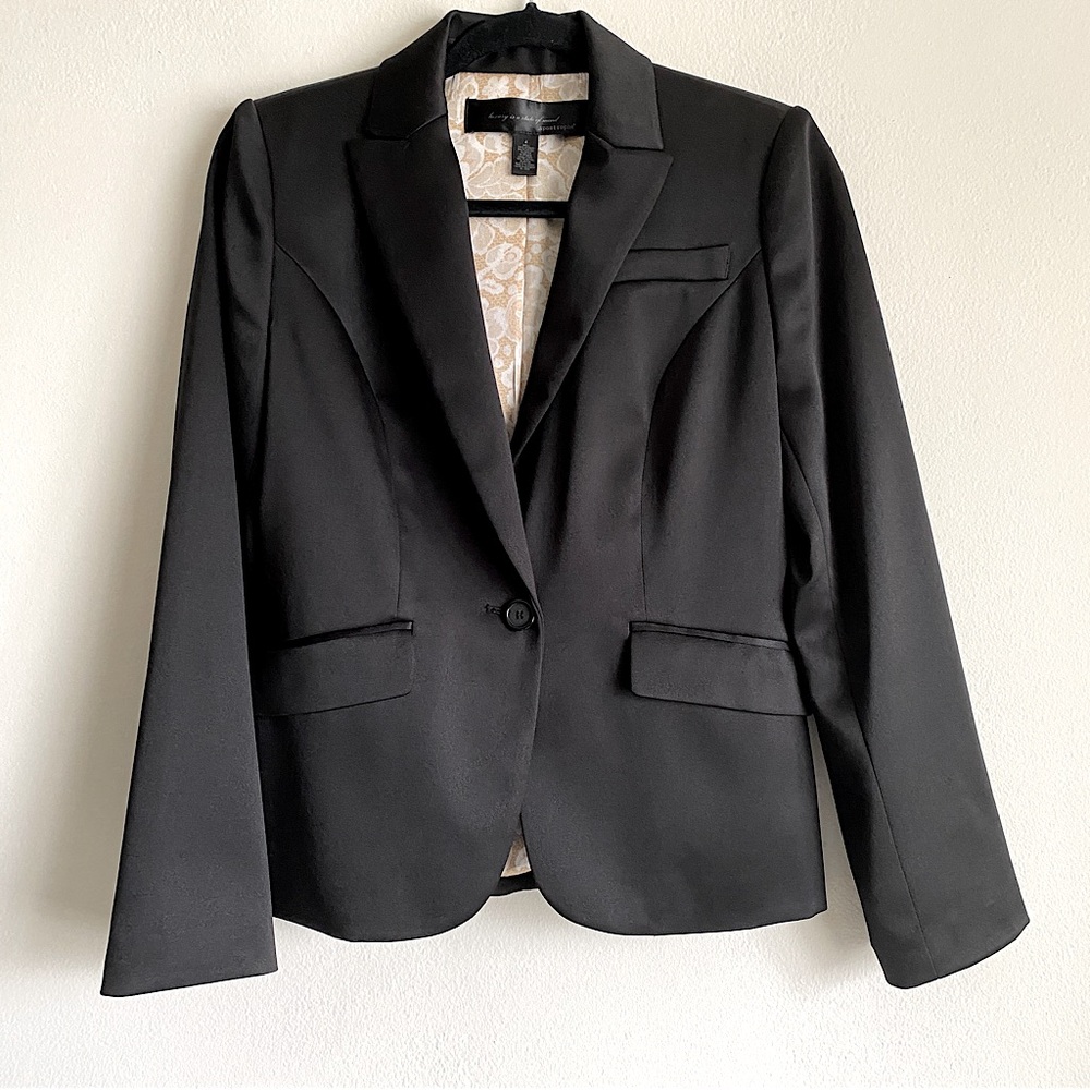 BLACK SATIN SINGLE BREASTED NOTCHED LAPEL BLAZER JACKET CHIC OFFICE WHIMSY 4